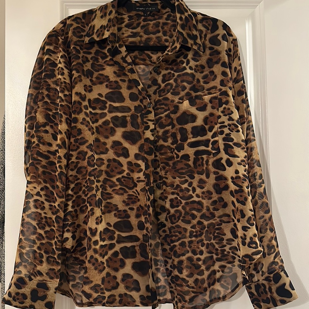 Leopard Print Blouse, Size L
